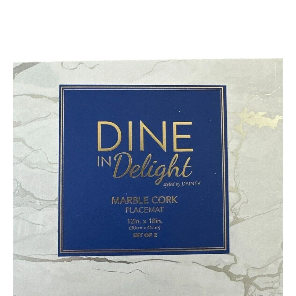 Set of 2 Marble Cork Place Mats Rectangle Silver 12